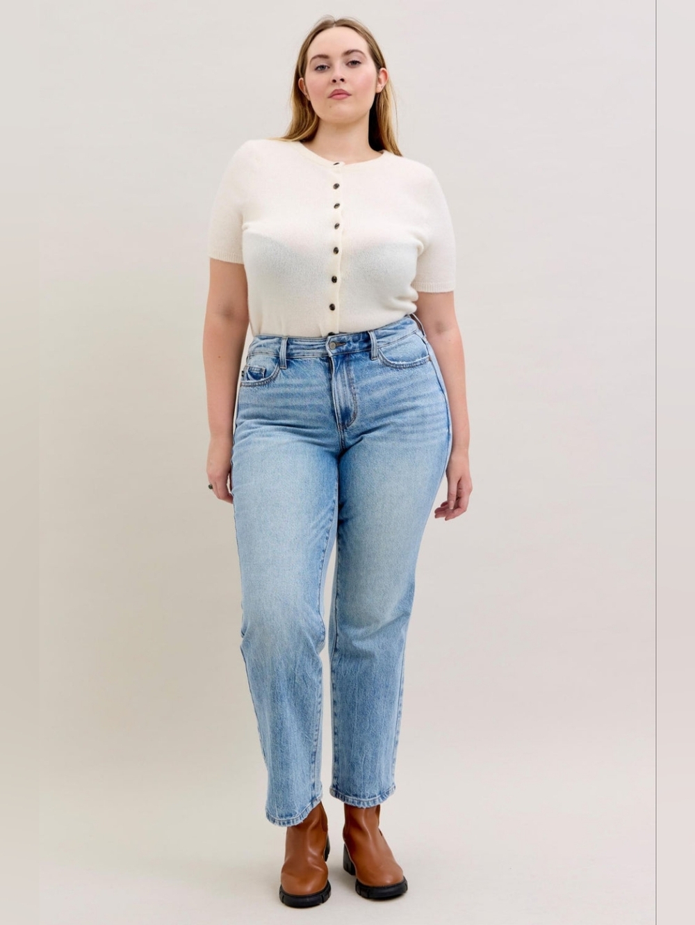 Judy Blue Mid Rise Rigid Magic Destroy Straight 14W Denim Jeans 881060 - Picture 16 of 16